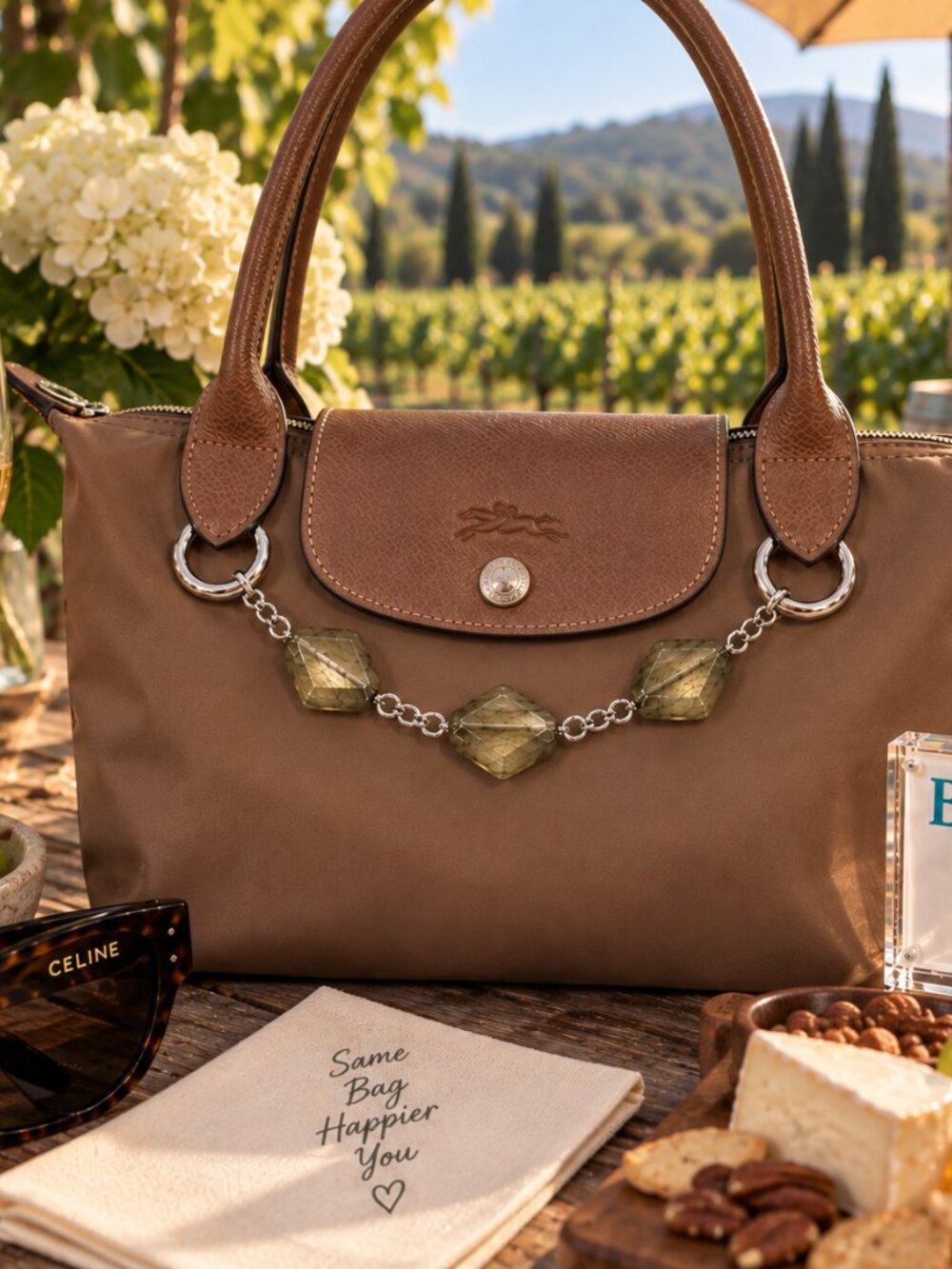 Olive Green Gemstone Bag Charm